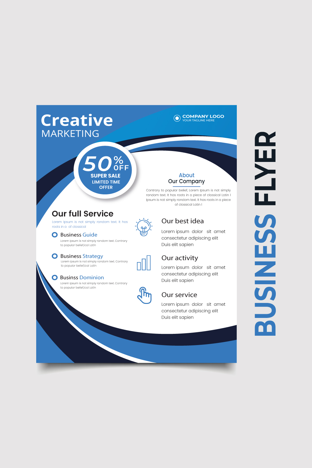 Blue Abstract Business Brochure Template, Flyer or Annual Report pinterest preview image.
