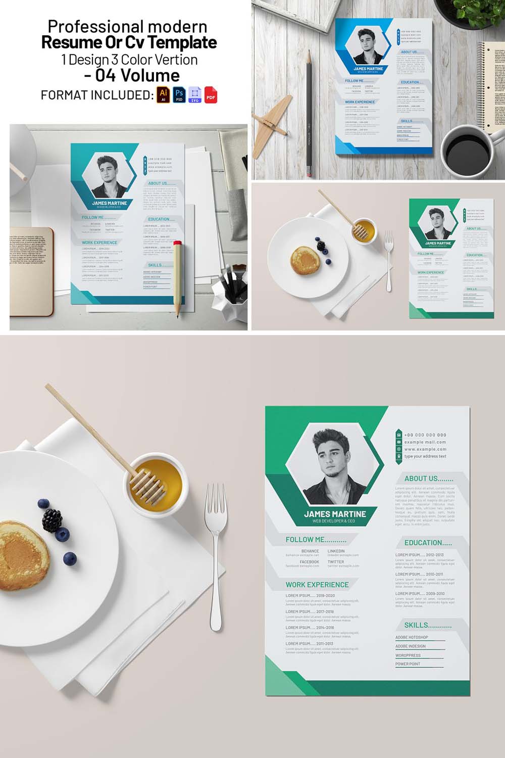 Professional Resume Or CV Templates pinterest preview image.