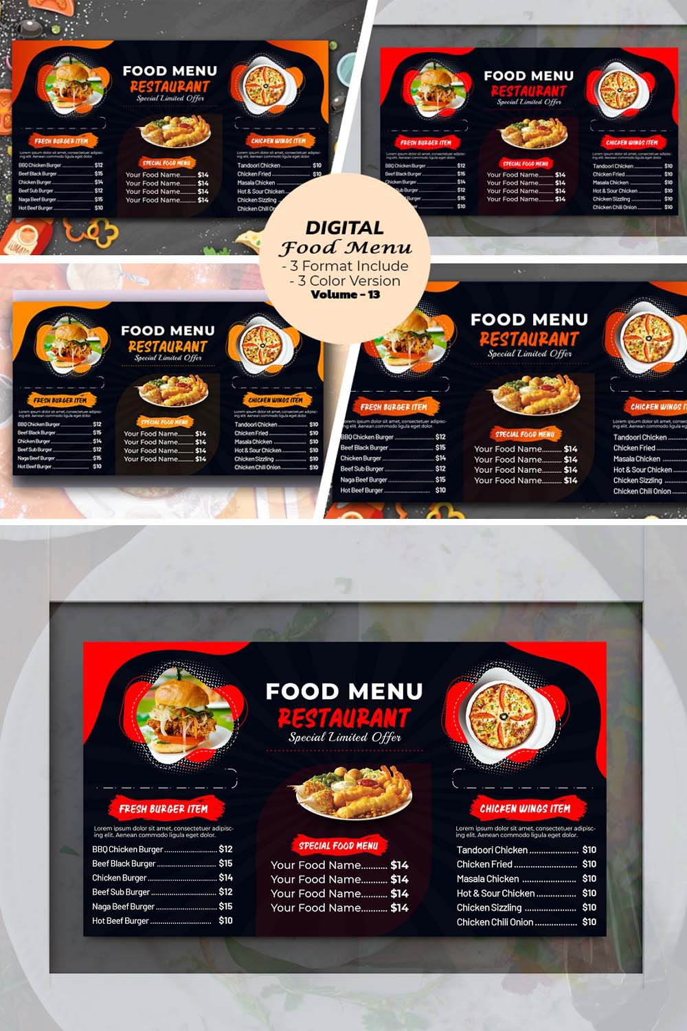 Digital Food Menu Design Template V-13 pinterest preview image.