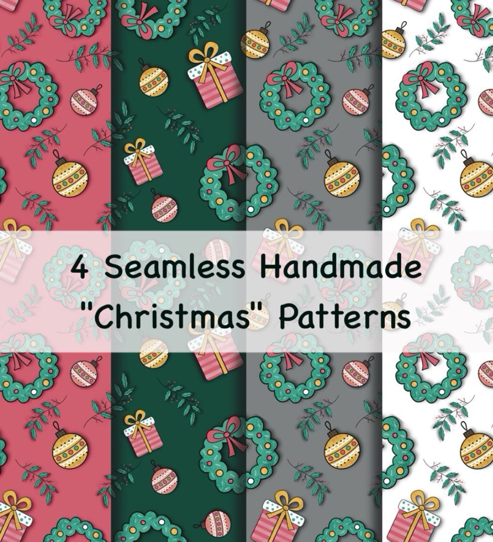 4 Seamless Handmade Christmas Patterns pinterest preview image.