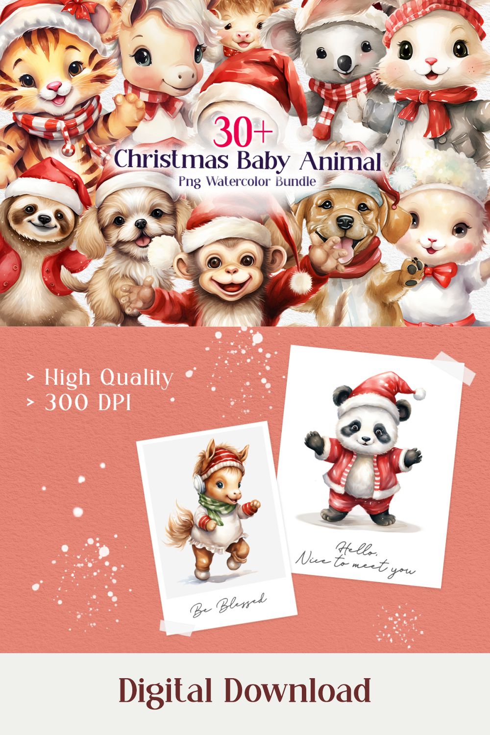Christmas Baby Animals Sublimation Clipart Bundle pinterest preview image.