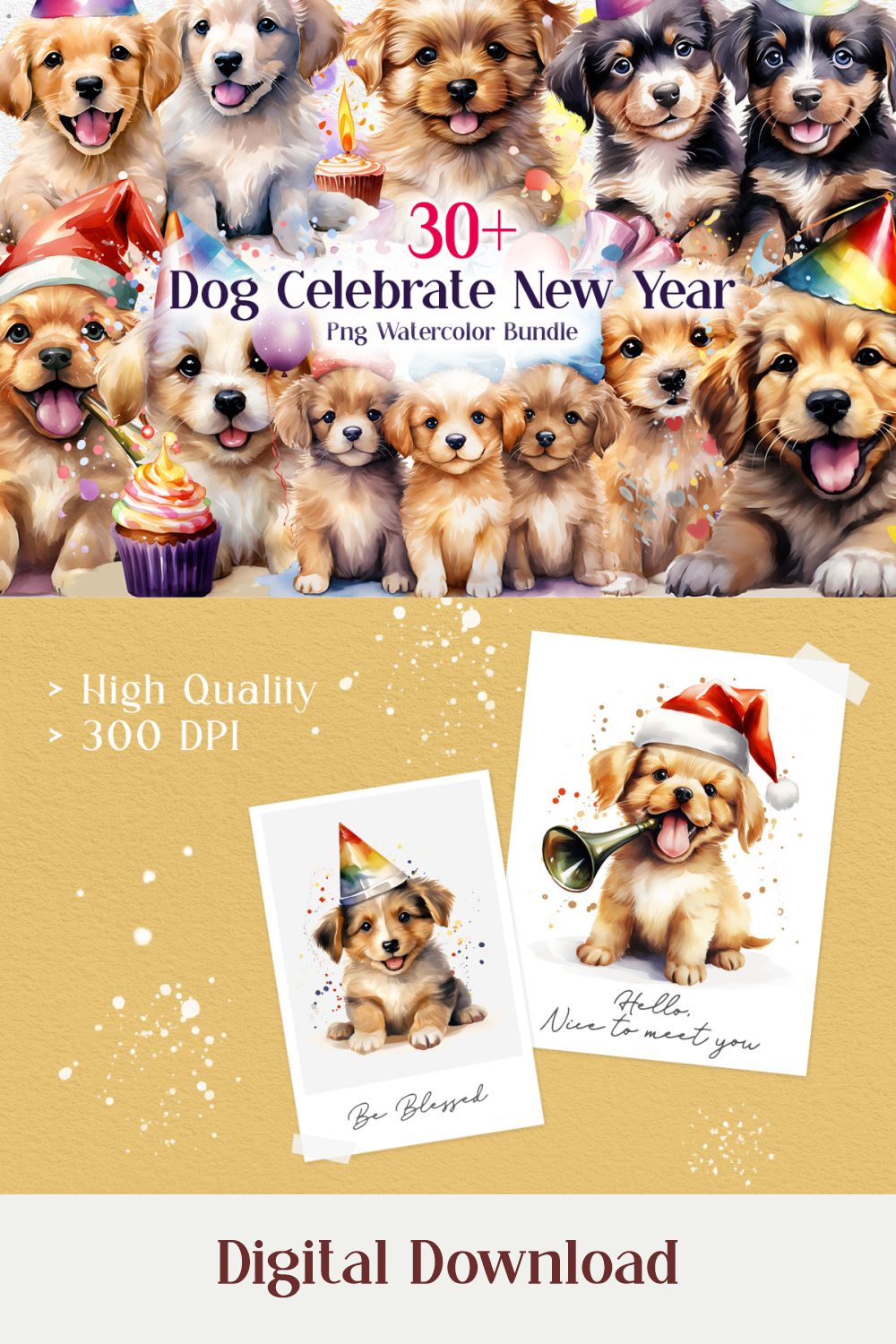 Dog Celebrate New Year Sublimation Clipart Bundle pinterest preview image.