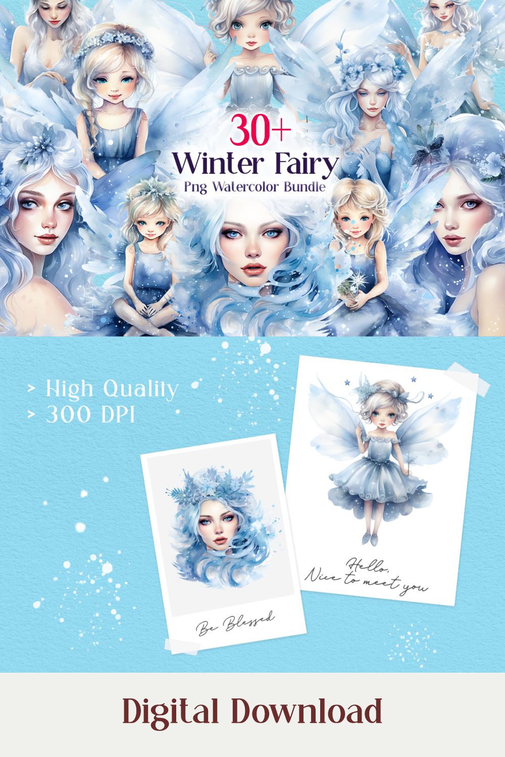 Winter Fairy PNG Sublimation Clipart Bundle pinterest preview image.