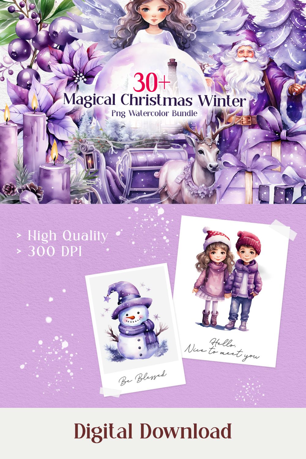 Magical Christmas Winter Sublimation Watercolor Bundle pinterest preview image.