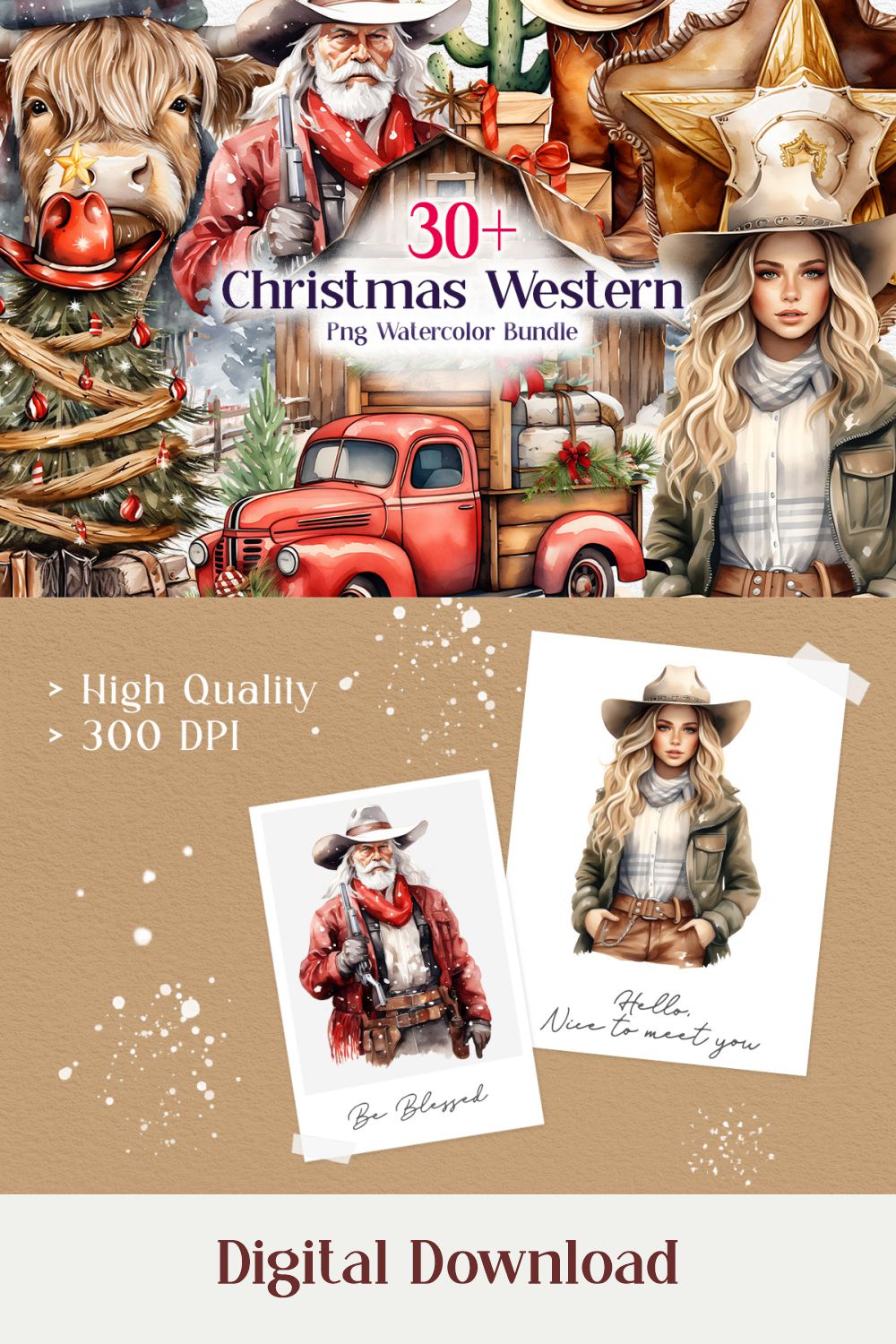 Christmas Western Sublimation, Christmas Western PNG Clipart pinterest preview image.
