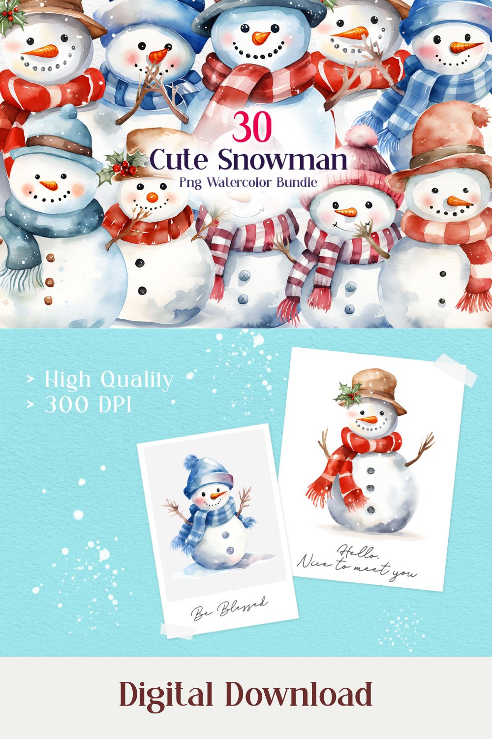 Snowman Winter PNG Sublimation Clipart Bundle pinterest preview image.