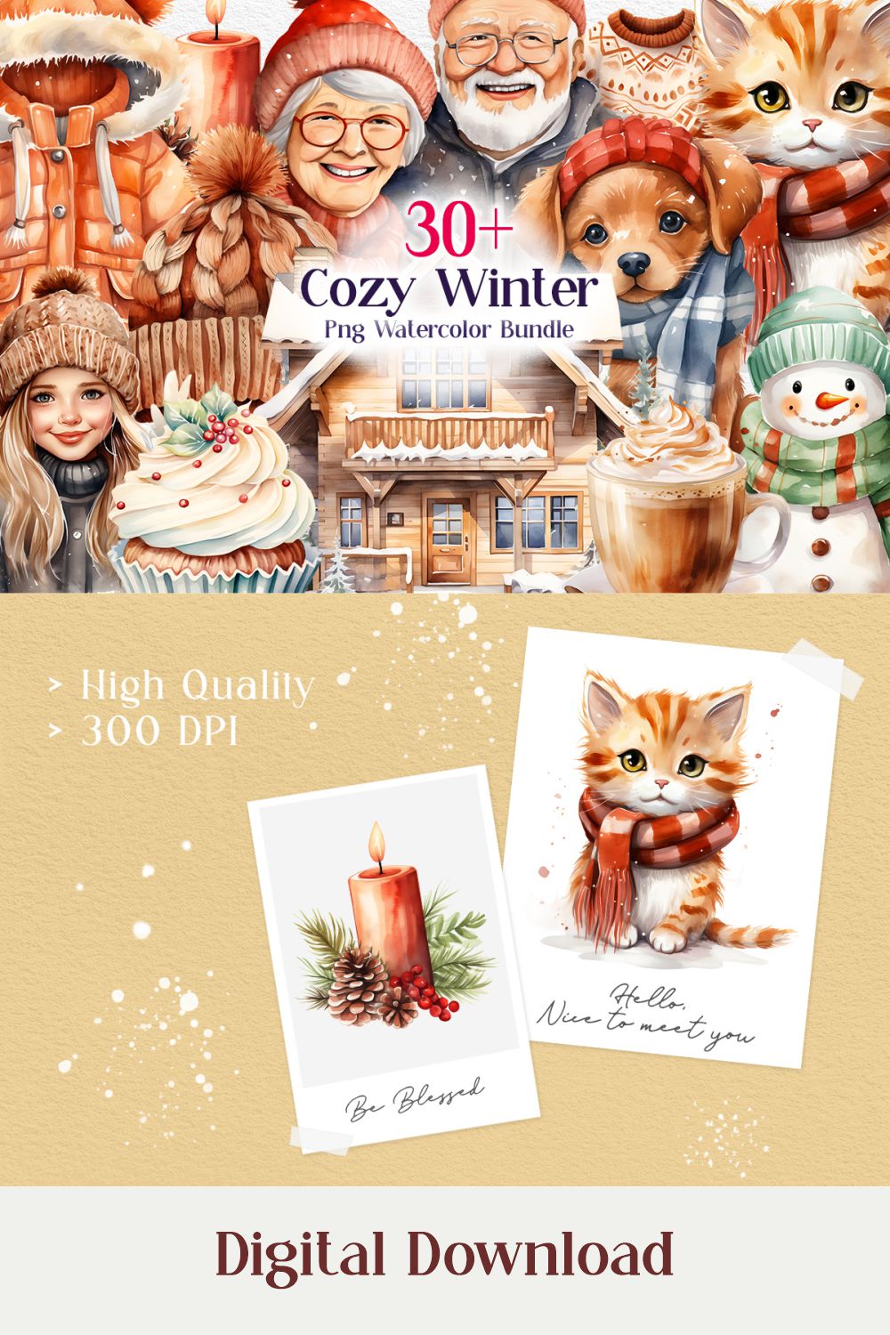 Cozy Winter Sublimation PNG, Cozy Winter Watercolor Clipart pinterest preview image.