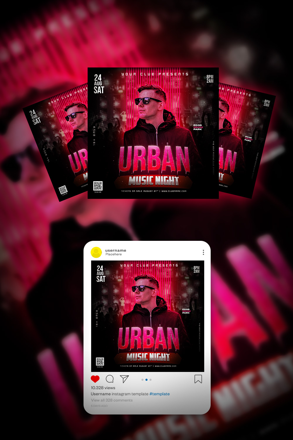 URBAN MUSIC Night Flyer Dj party club party social media post and flyer template psd pinterest preview image.
