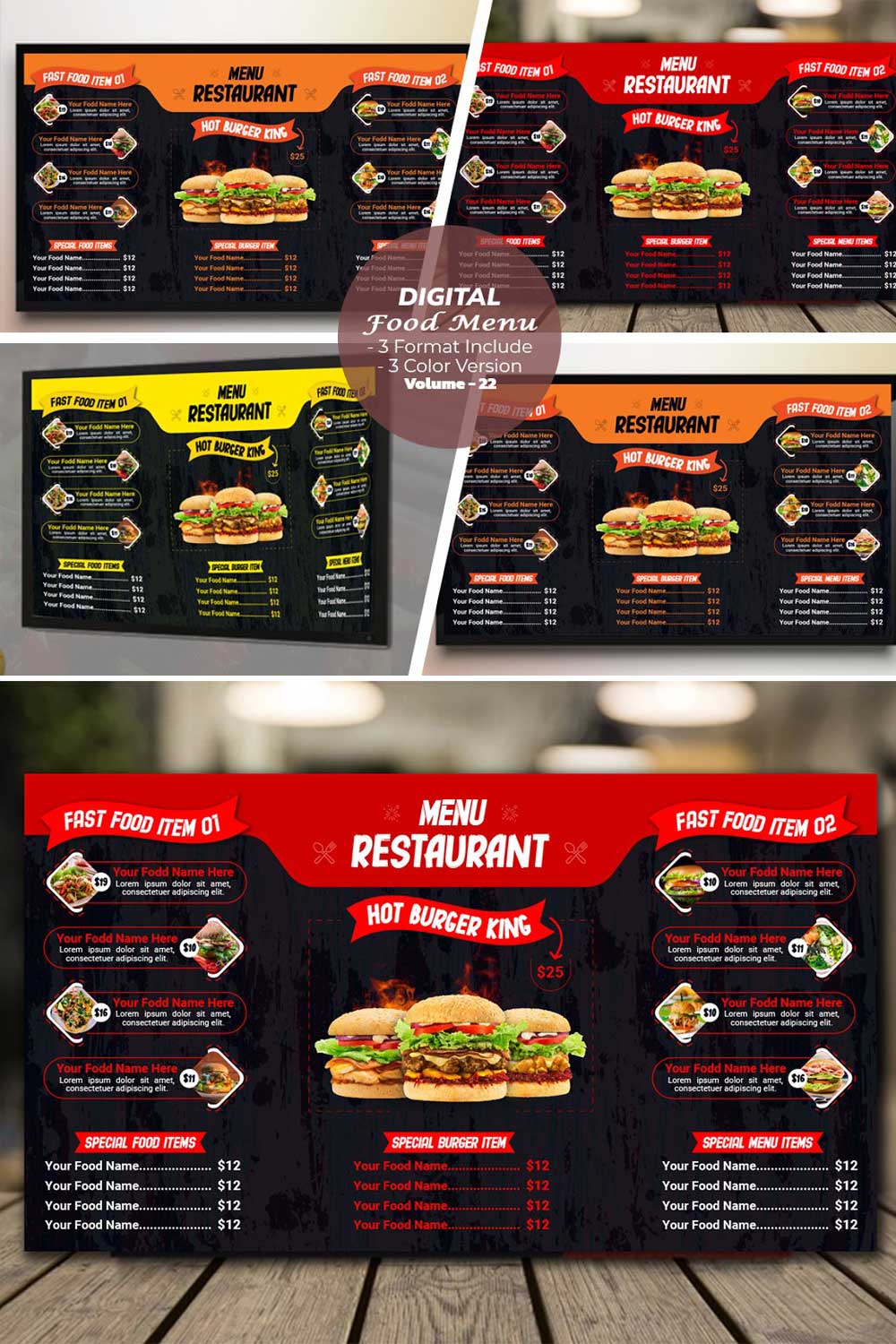Digital Fast Food Menu Template V-22 pinterest preview image.