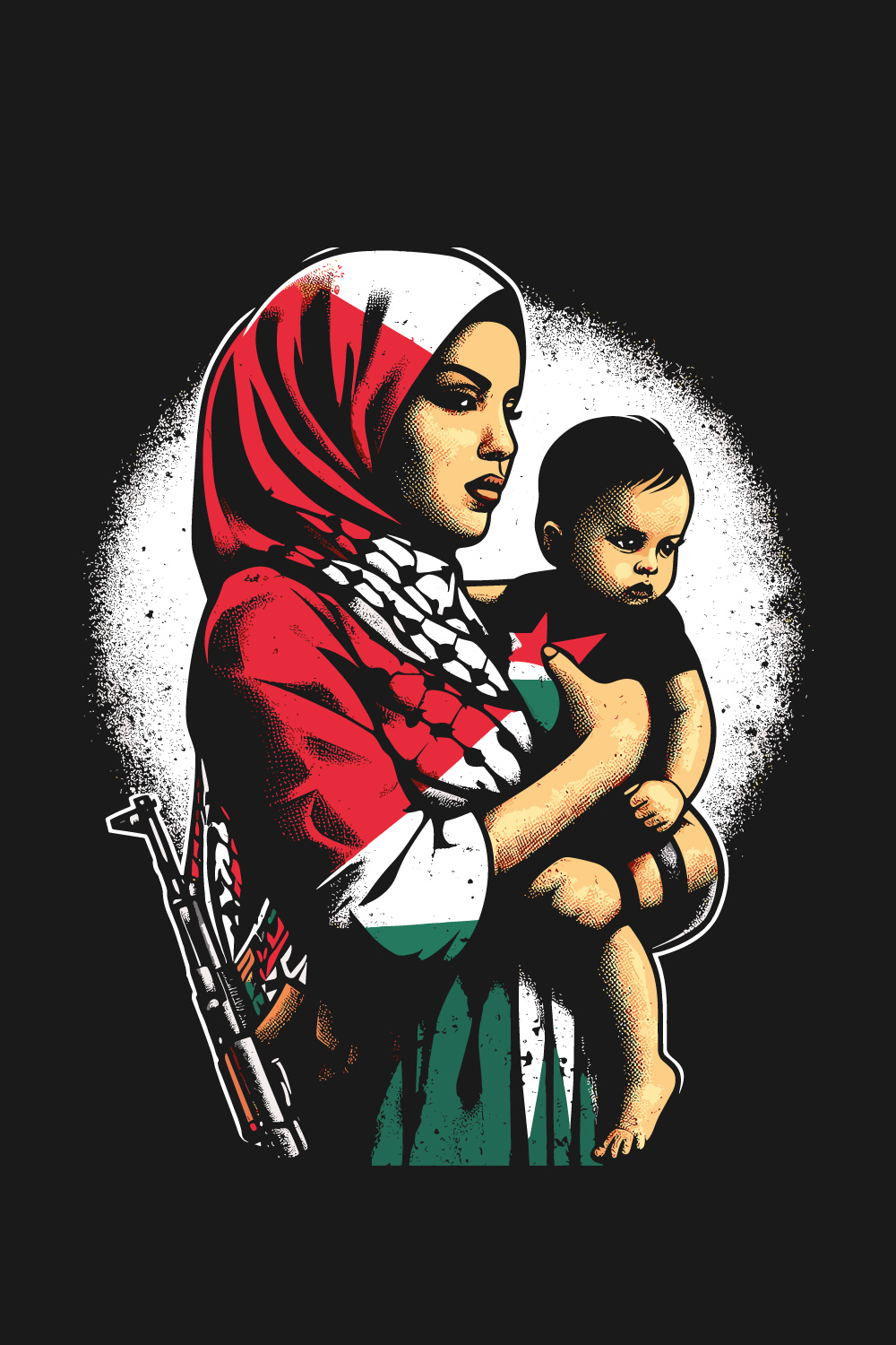 Mother and son t-shirt depicting the suffering and struggle of Palestine pinterest preview image.