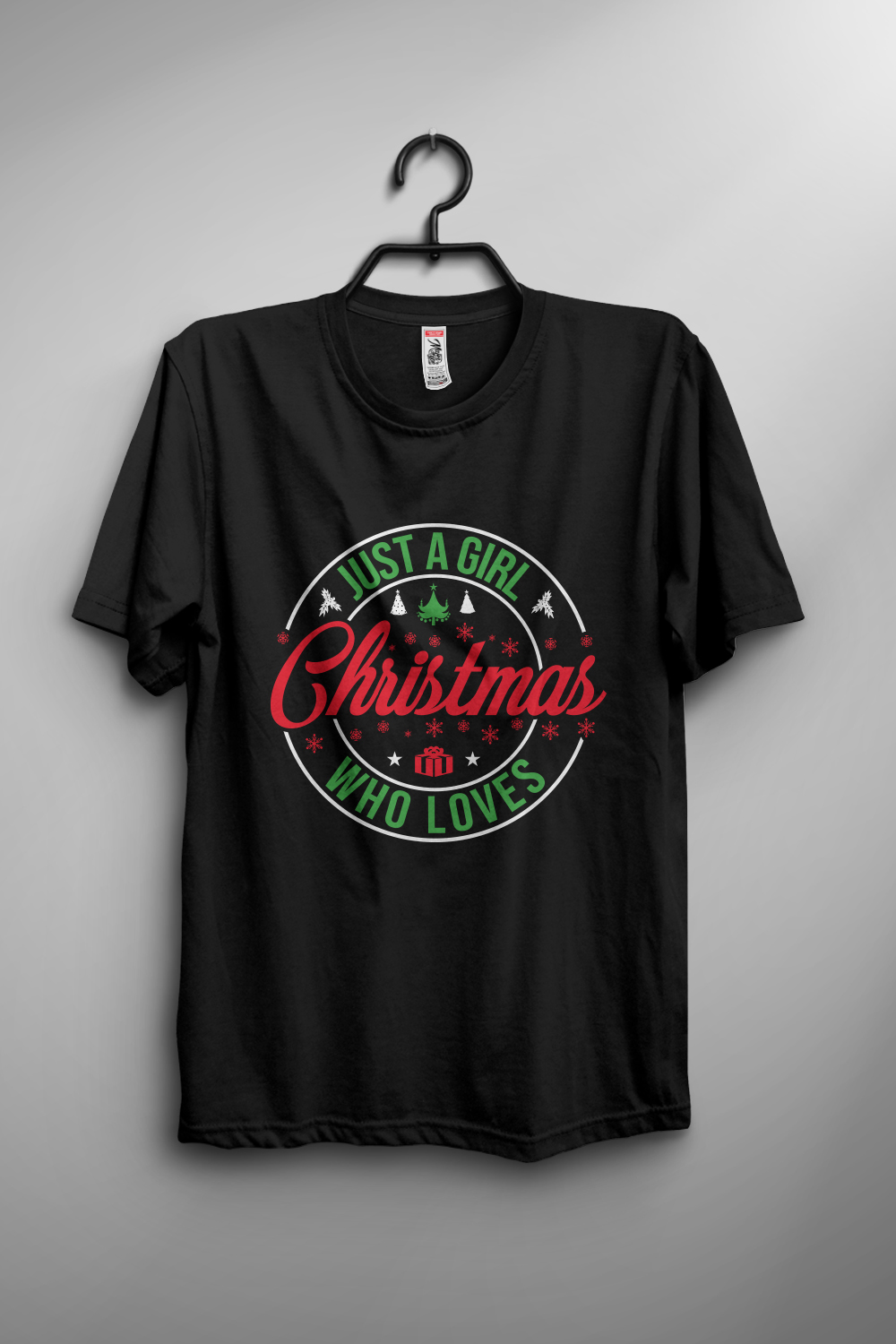 Just A Girl Who Loves Christmas T-shirt design pinterest preview image.