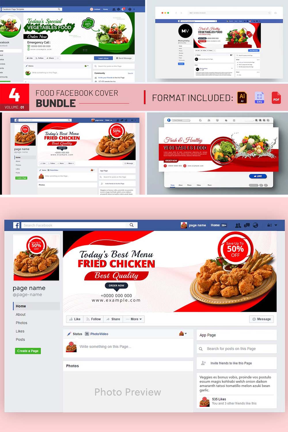 Food Sale Facebook Cover Bundle pinterest preview image.