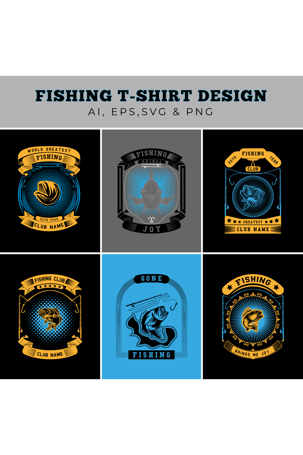 06 Fishing T Shirt Designs Bundle pinterest preview image.