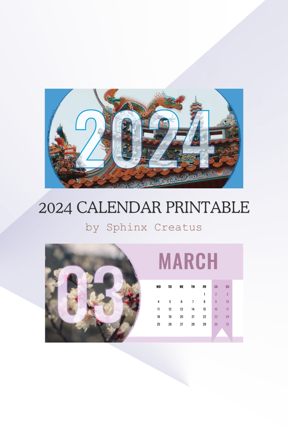 2024 Calendar Printable Template pinterest preview image.