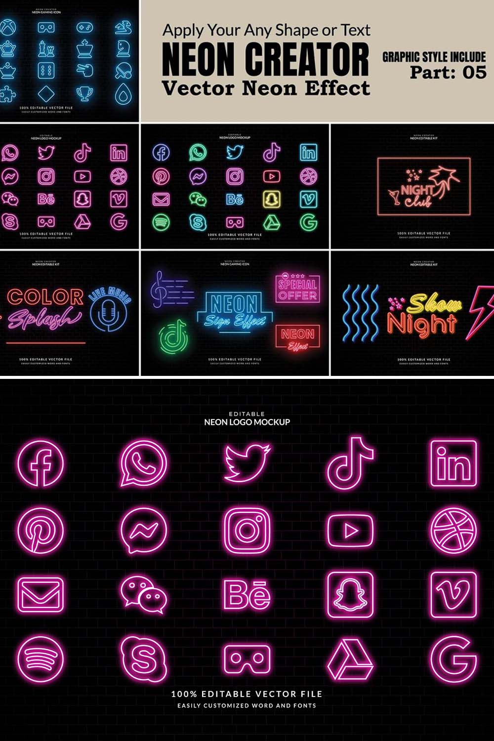 Mixed Neon Vector Effect pinterest preview image.