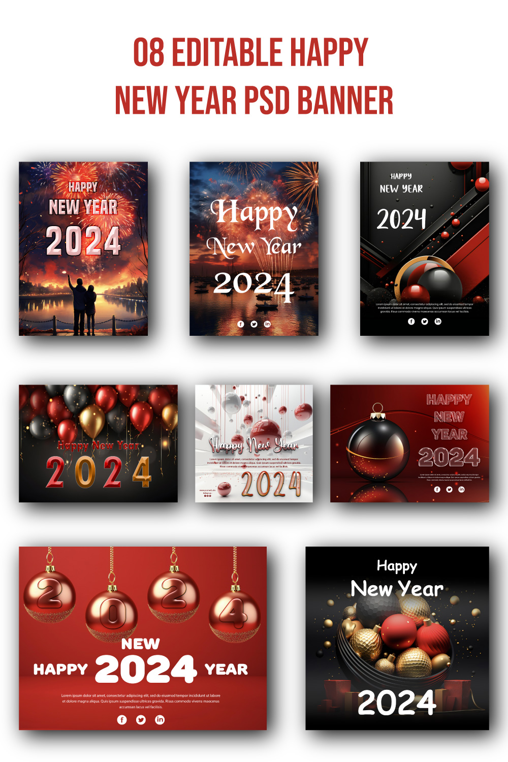 08 Happy new year social media editable psd template pinterest preview image.