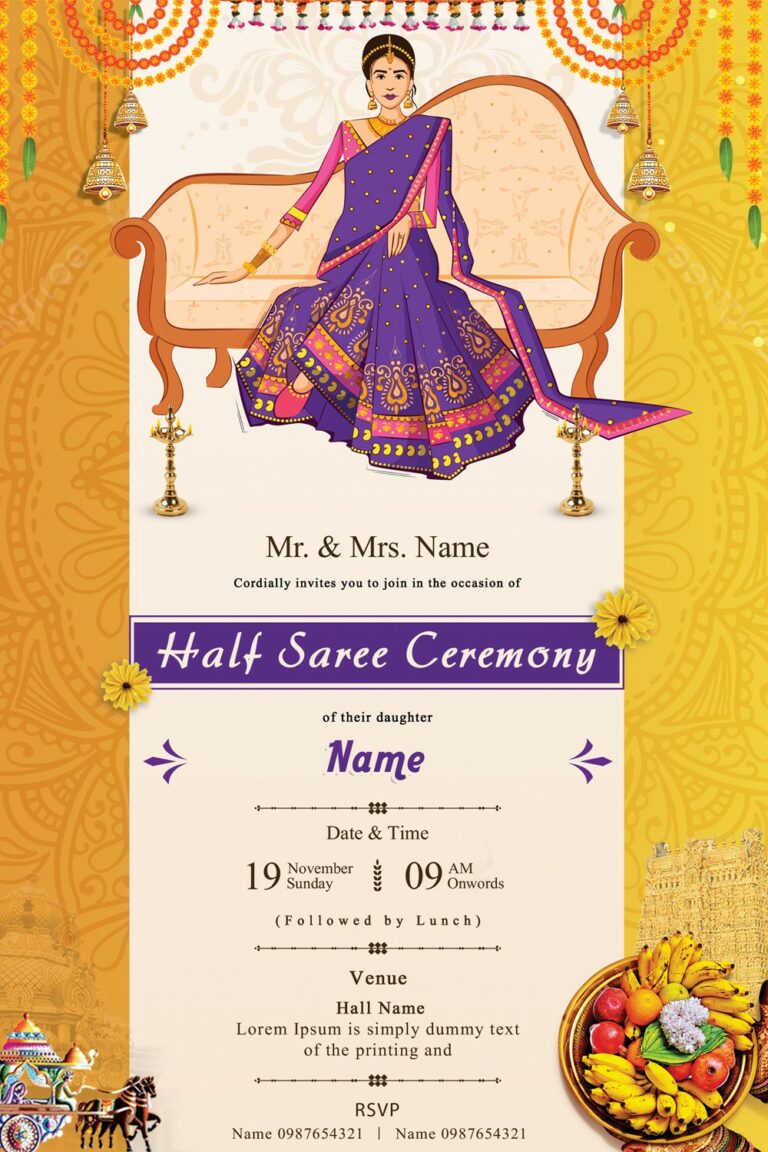 Half Saree Ceremony invitation card - MasterBundles