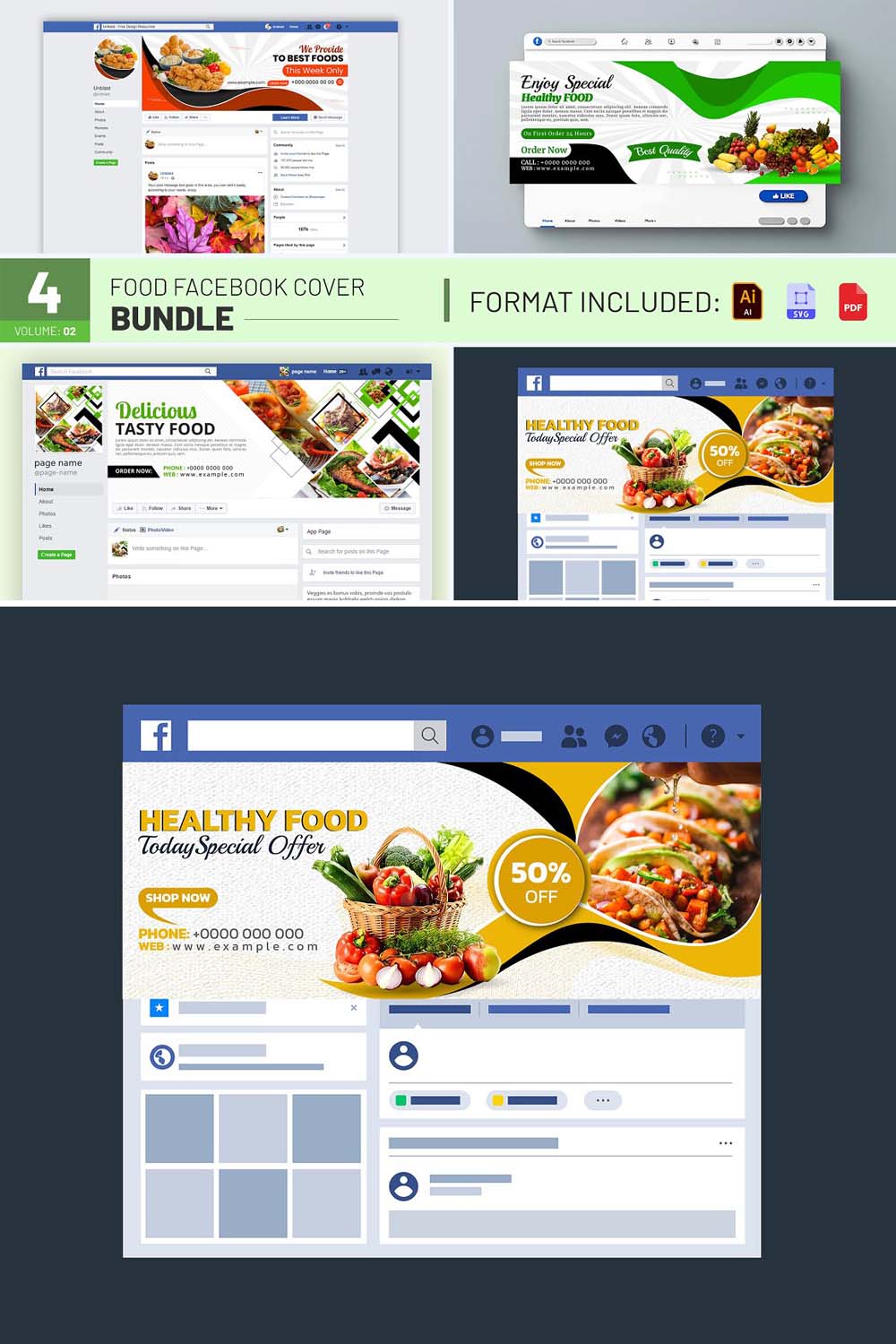 Food Facebook Cover Bundle pinterest preview image.