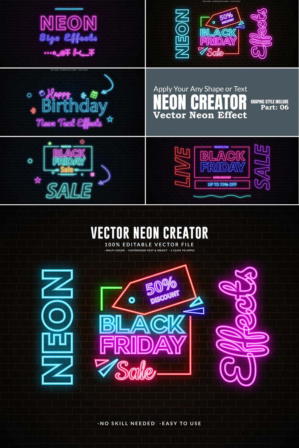 Neon Editable Vector Effect pinterest preview image.