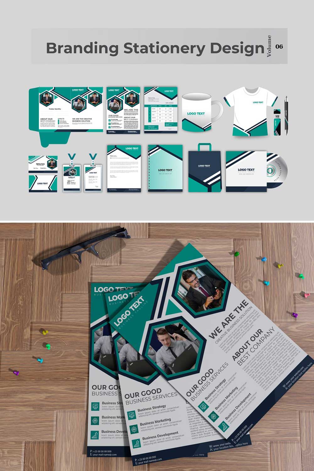 Corporate Stationery Design Template V-06 pinterest preview image.