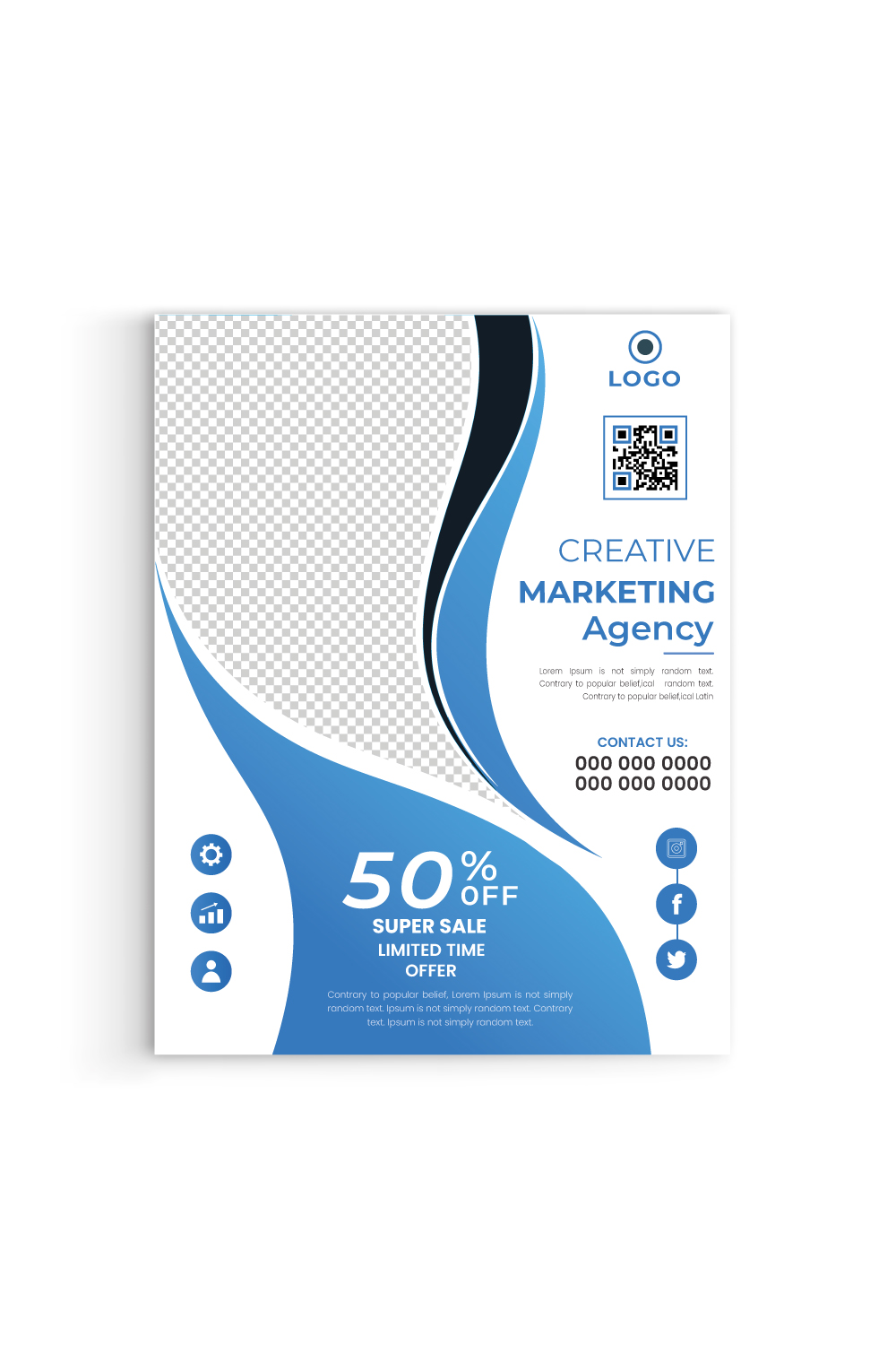 Blue wavy Brochure template flyer background for business Advertisment pinterest preview image.