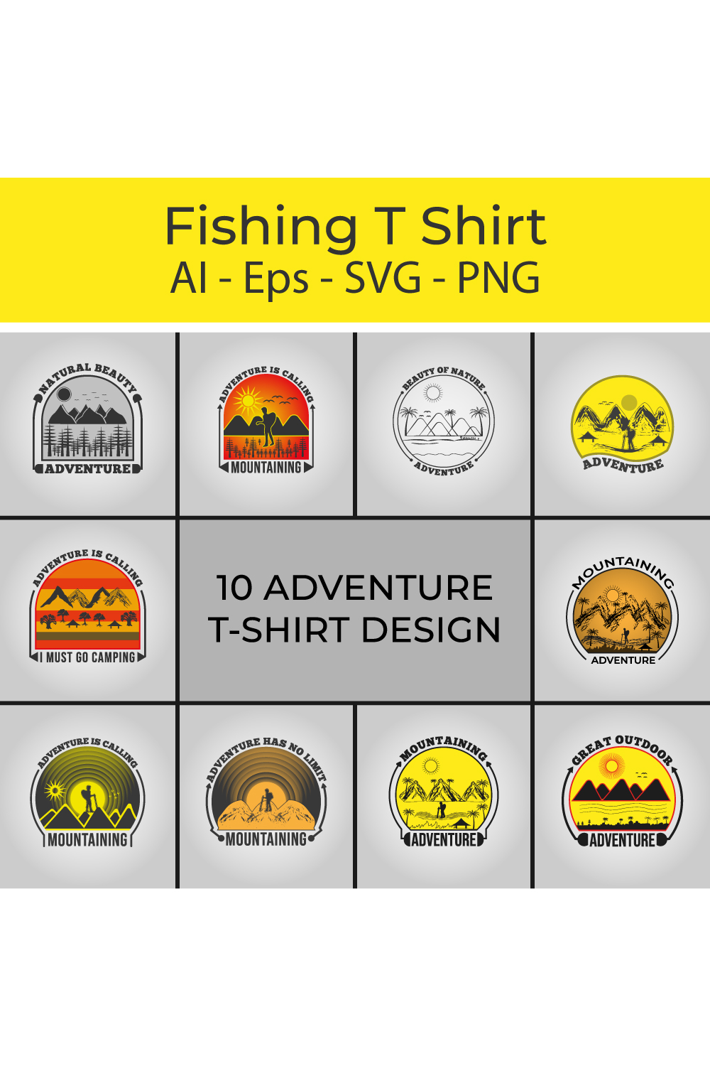 10 Adventure T Shirt Designs Bundle pinterest preview image.