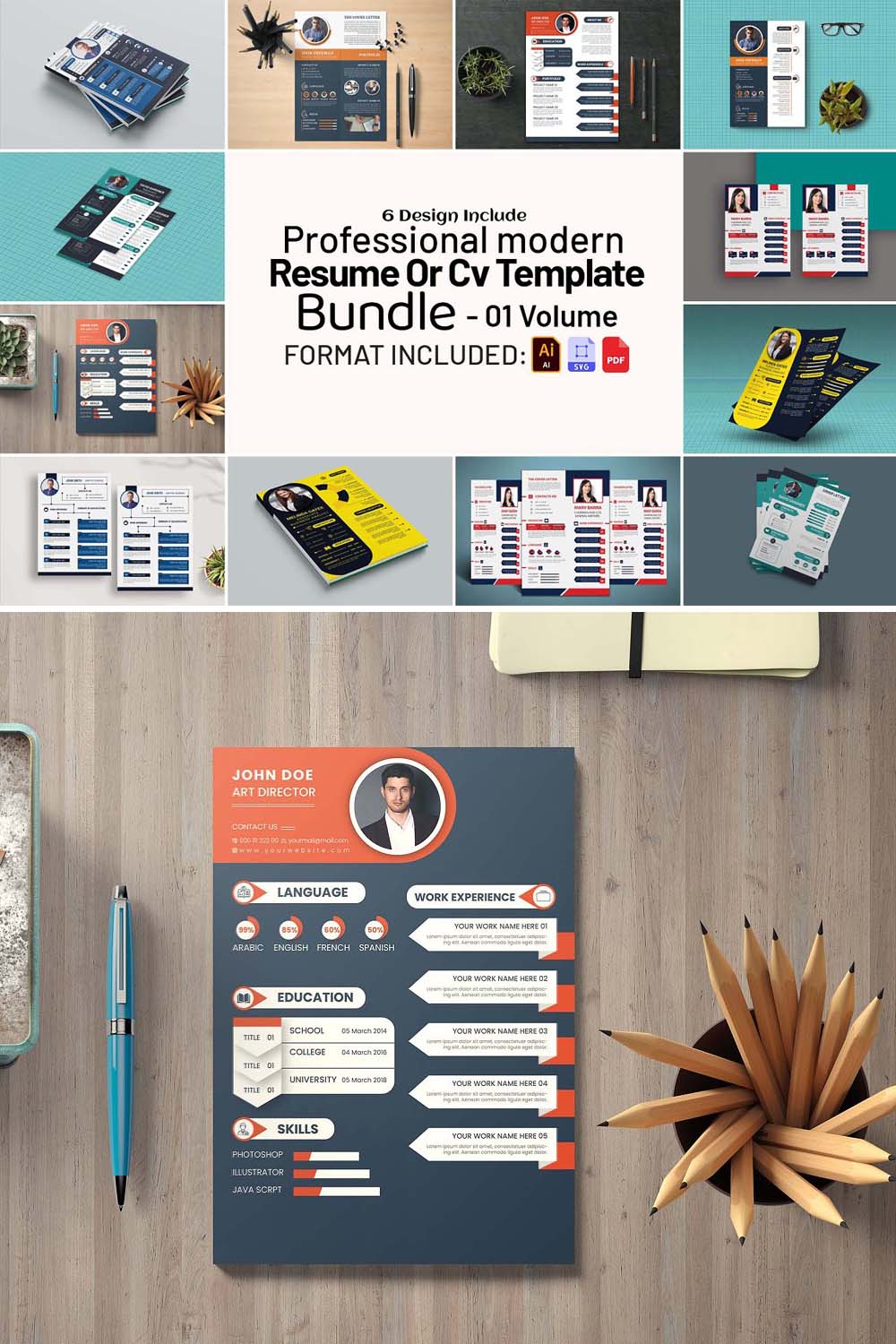 Creative CV Resume Design pinterest preview image.