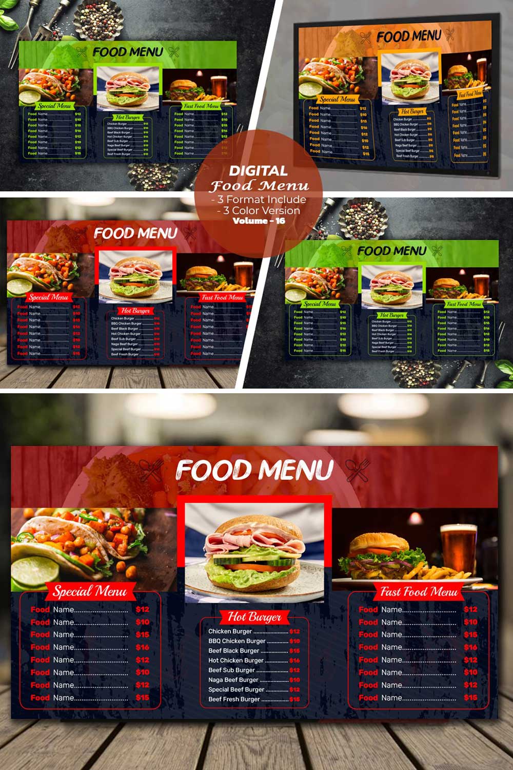 Digital Food Menu Design Template V-16 pinterest preview image.