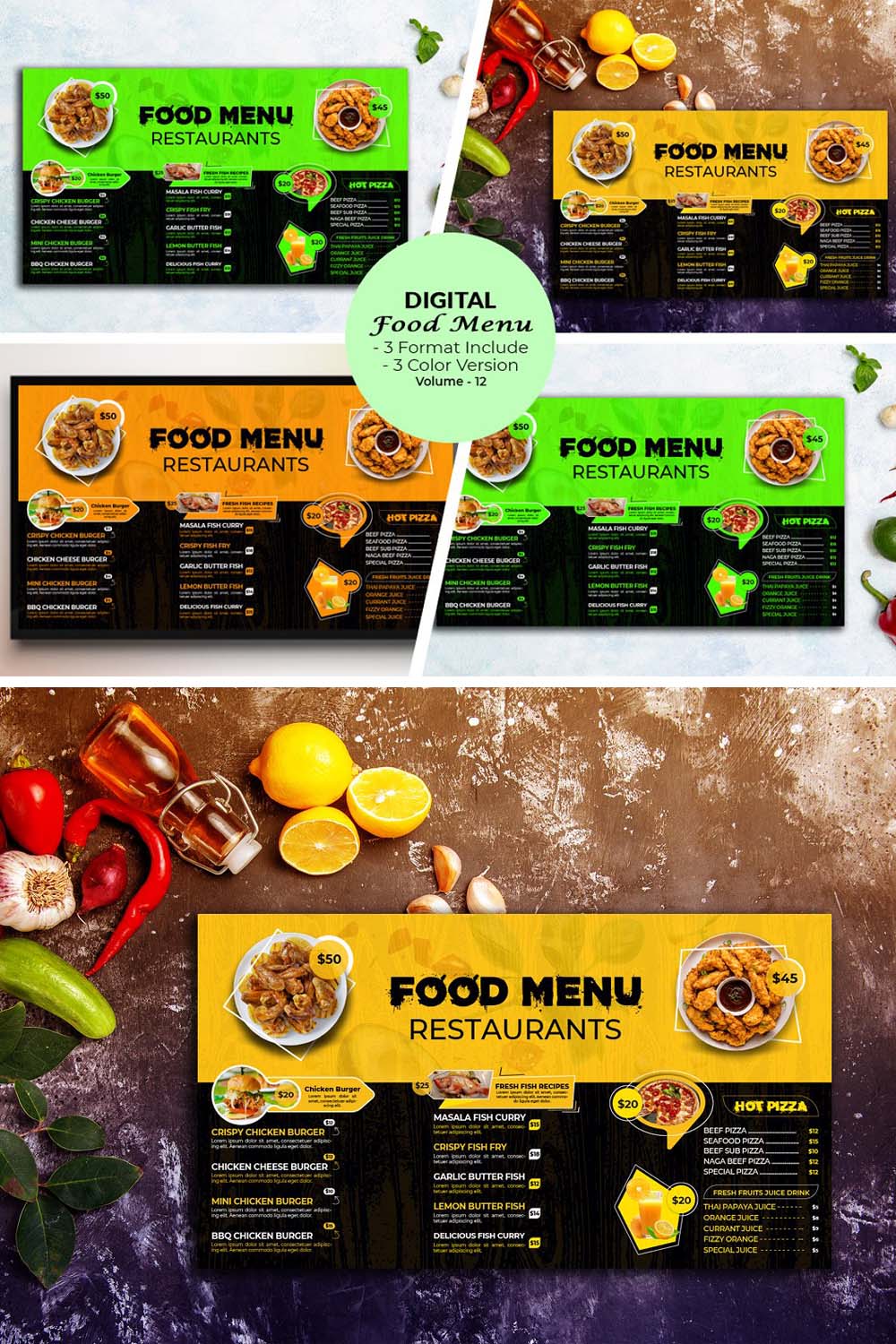 Digital Food Menu Template V-12 pinterest preview image.
