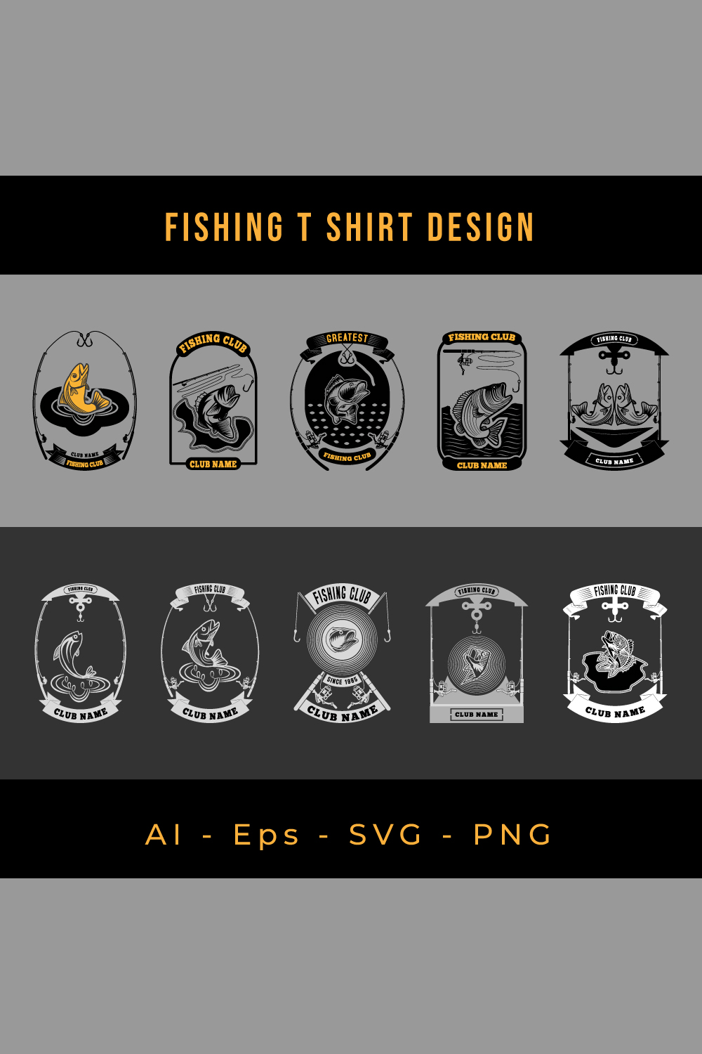10 Fishing T Shirt Designs Bundle pinterest preview image.