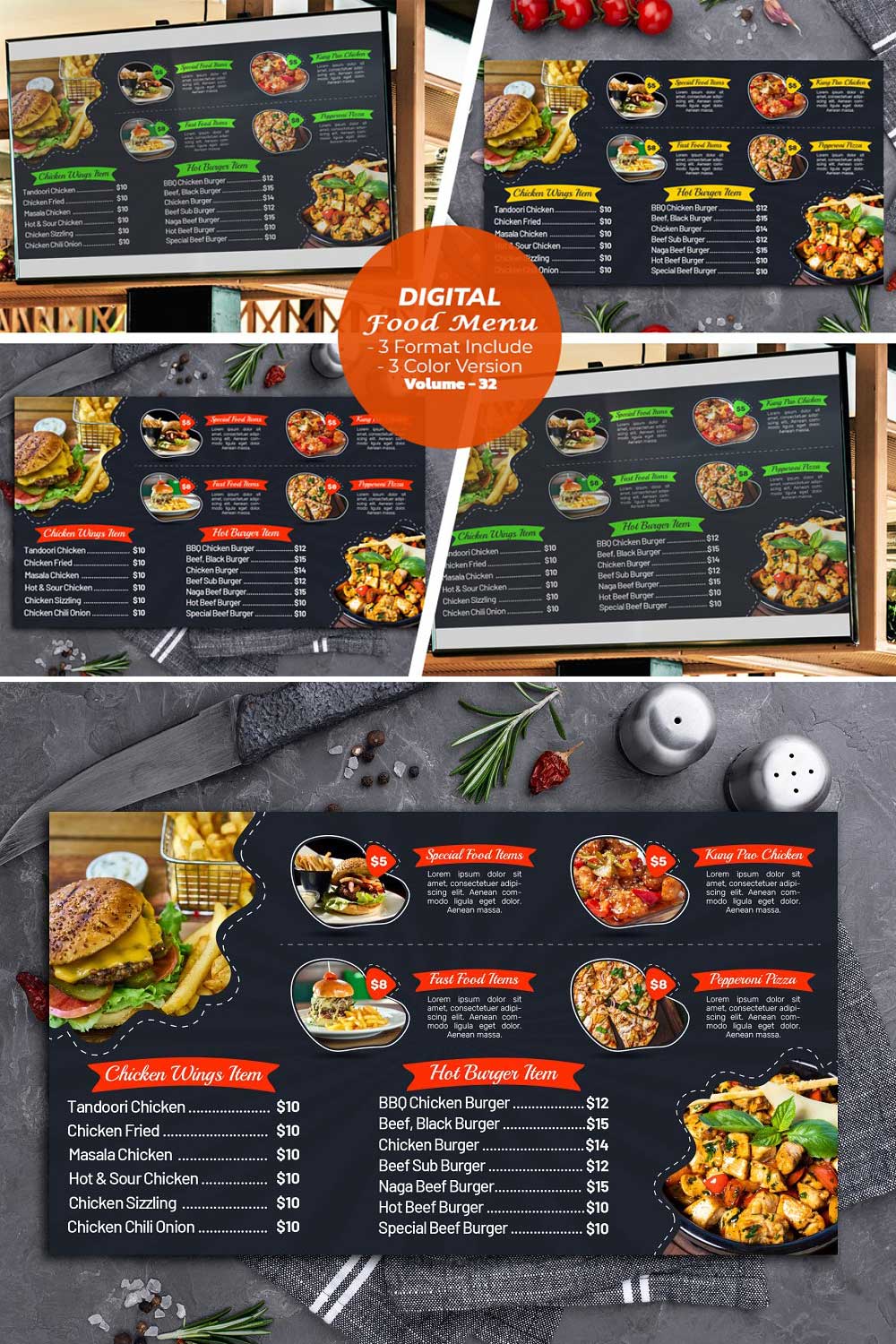 Digital Food Menu Design Template pinterest preview image.