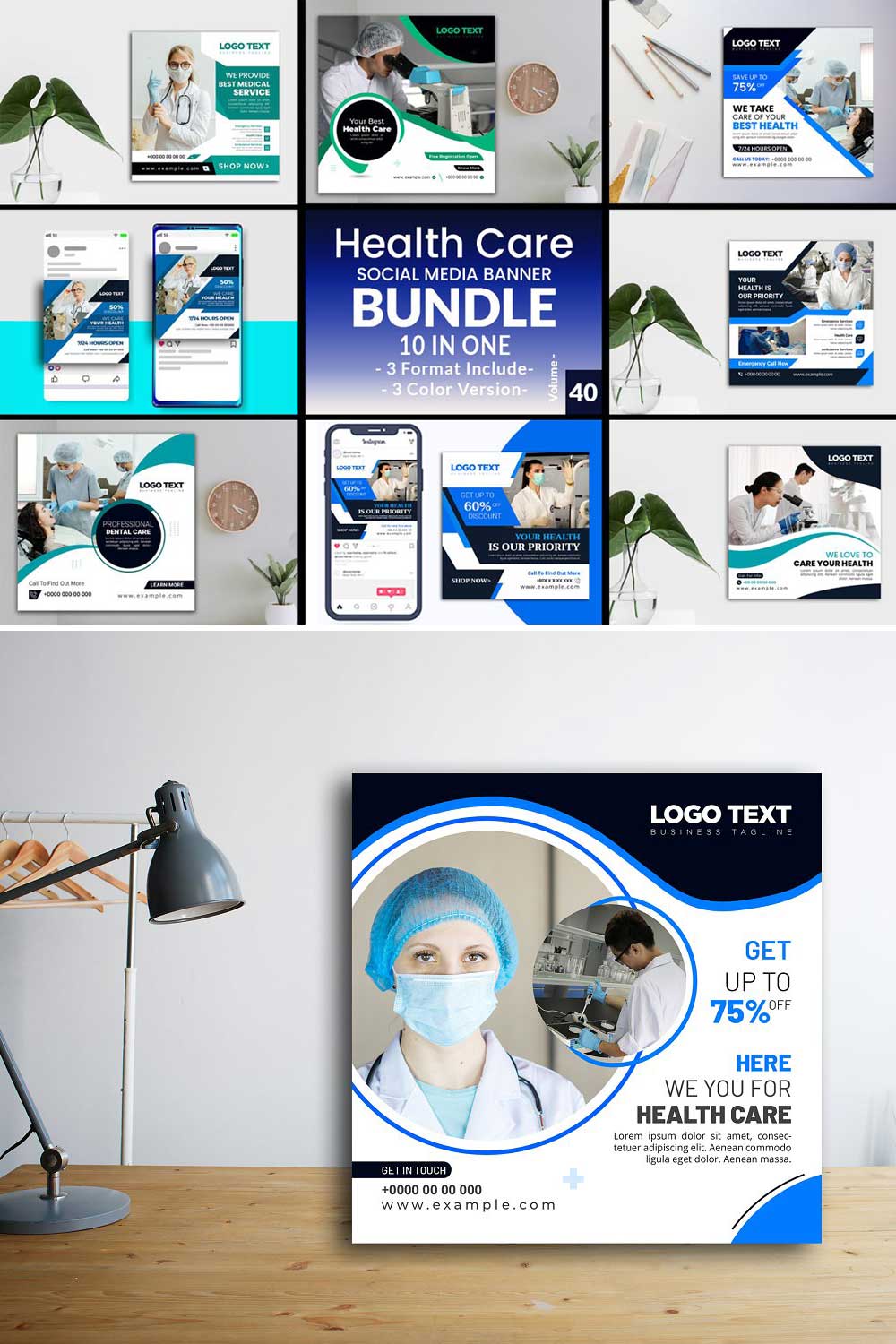 Health Banner Template For Social pinterest preview image.