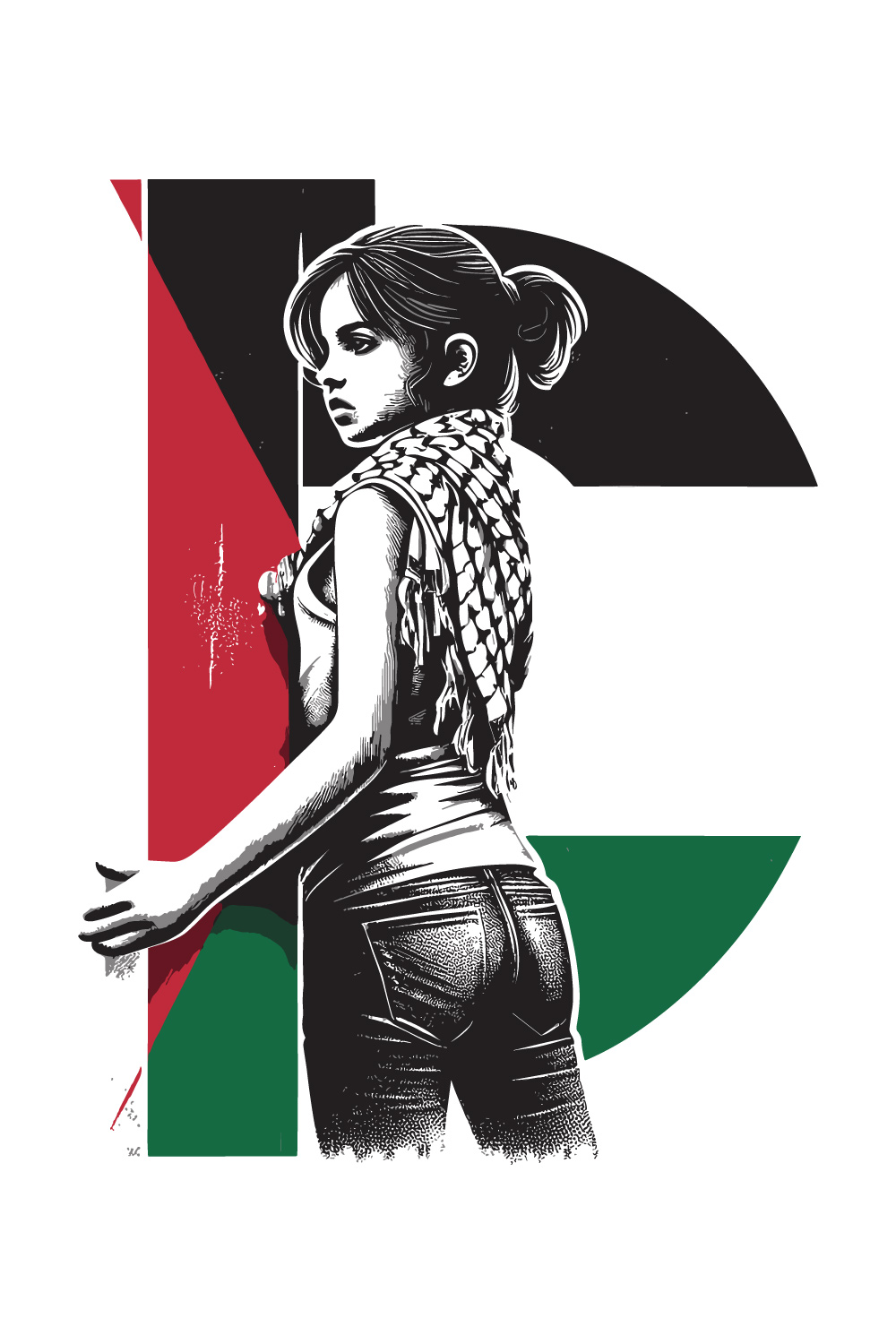 A Palestine girls t-shirt depicting the suffering and struggle of with letter or flag on white background pinterest preview image.