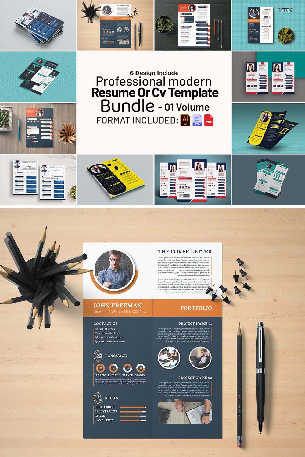 Creative Resume Design Bundle pinterest preview image.