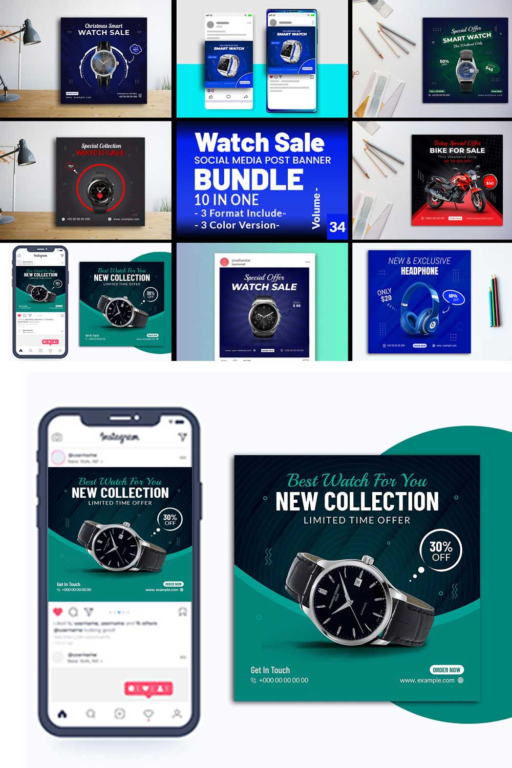 Watch Sale Social Media Post Banner pinterest preview image.