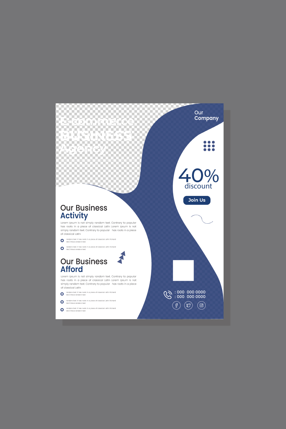 Modern Blue Business Corporate business Flyer template pinterest preview image.