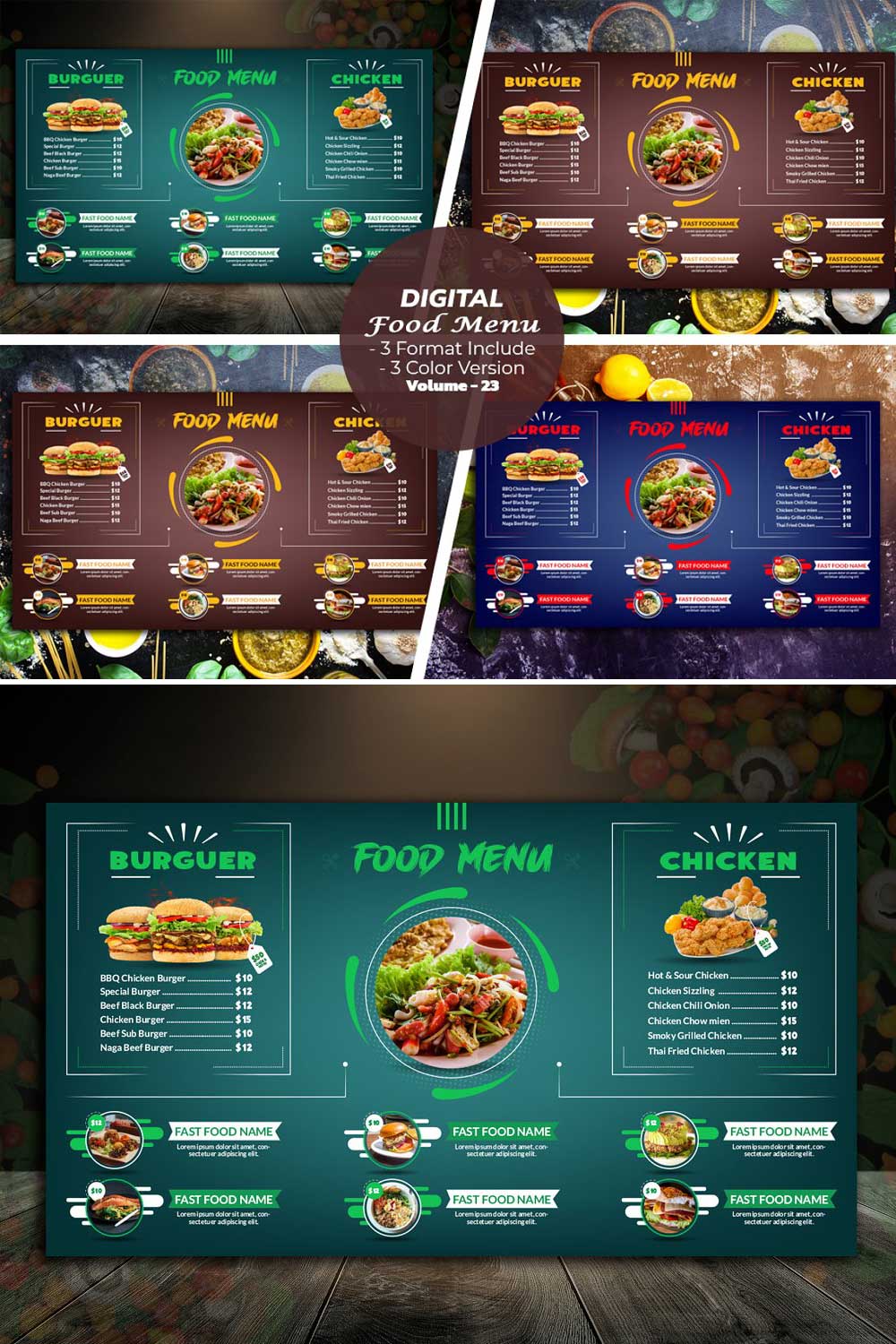 Digital Food Menu Design Template V-23 pinterest preview image.