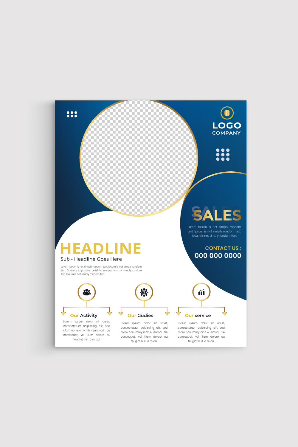 Geometric circle abstract business flyer, annual report, magazine, booklet-Blue, Dark blue pinterest preview image.