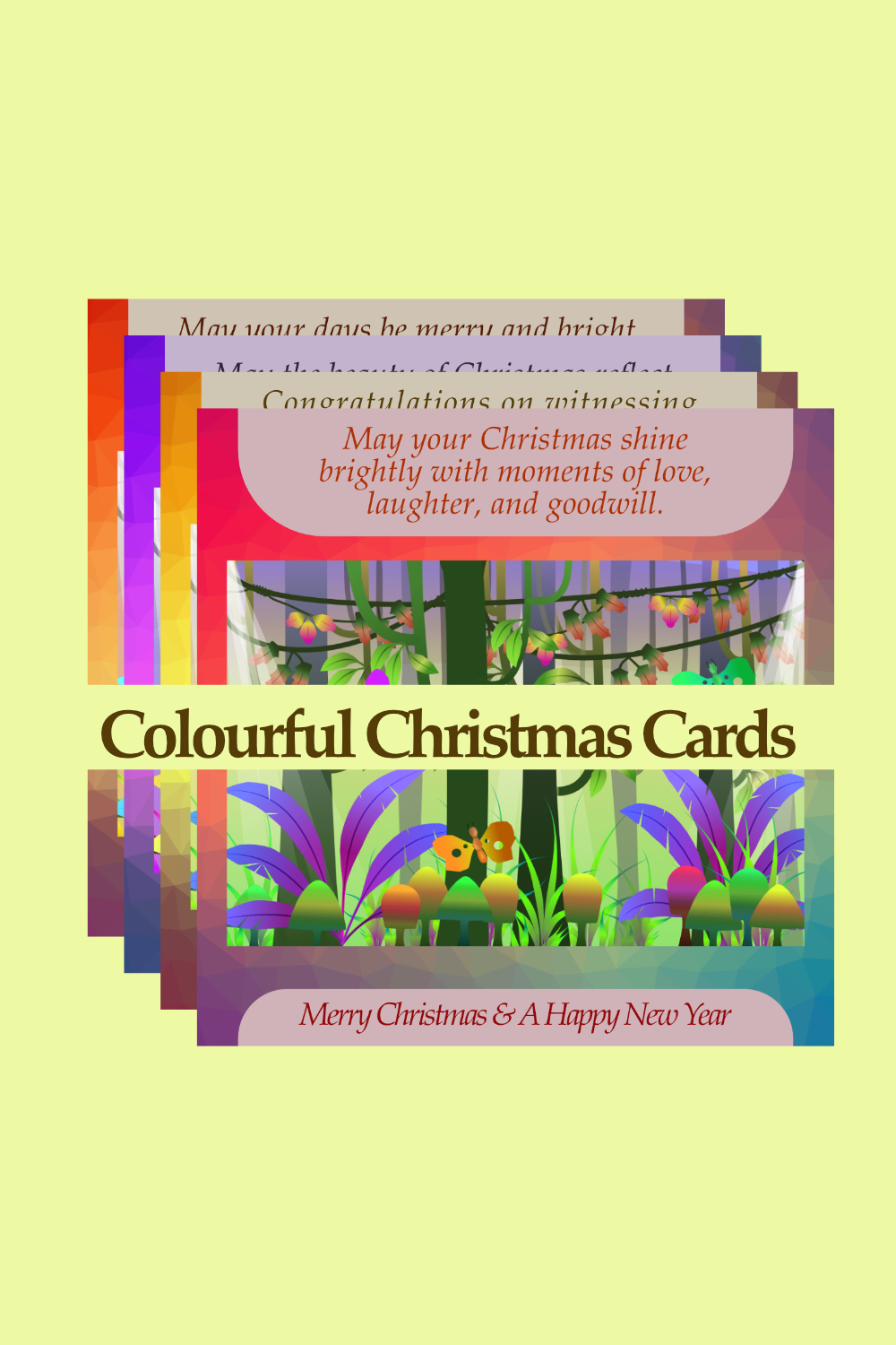 8 Colourful Background Christmas Cards with Inspiring Christmas Wishes pinterest preview image.