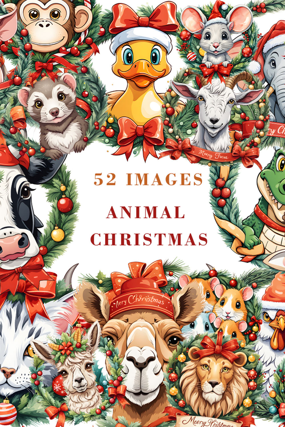 52 Cute Animal Christmas Bundle - Only 5 pinterest preview image.