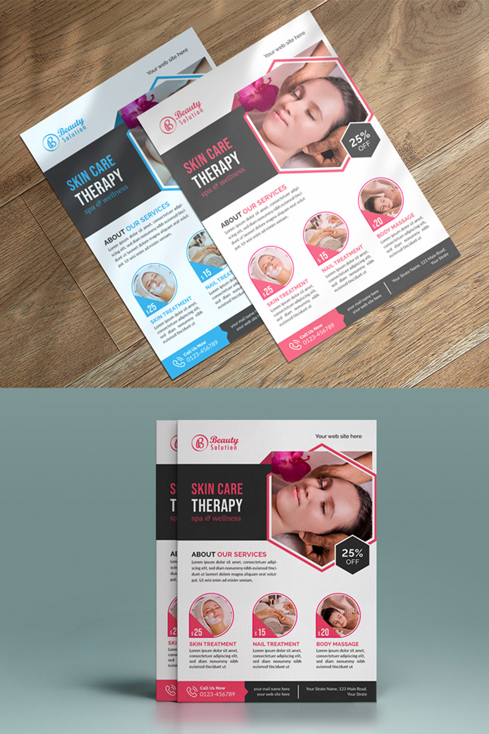Beauty and spa salon flyer template design pinterest preview image.