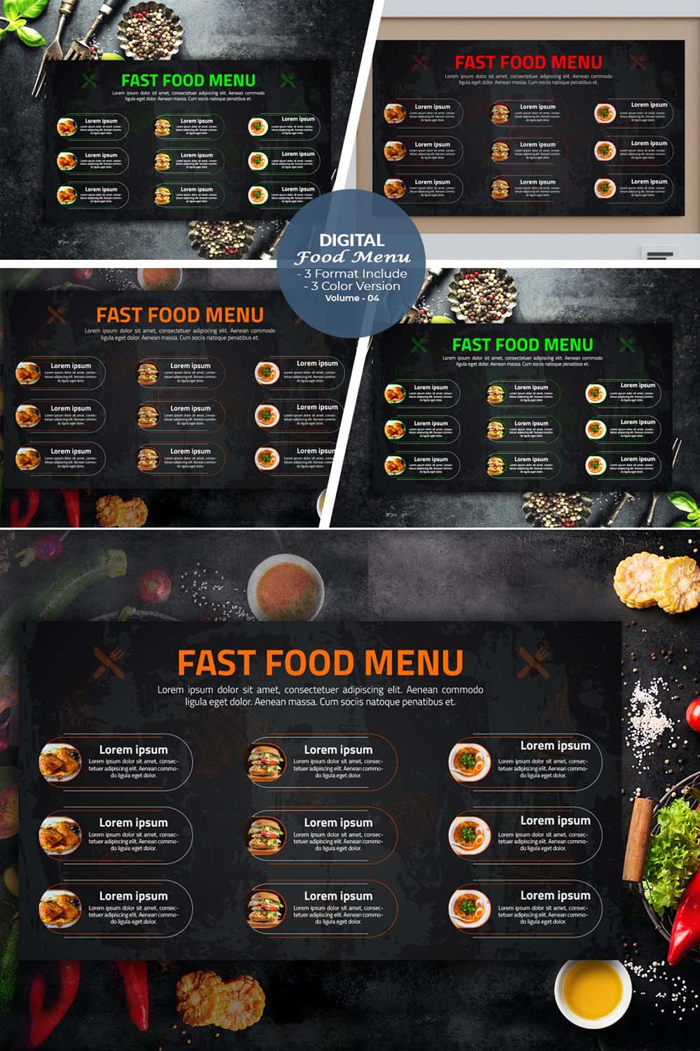 Fast Food Digital Menu Design pinterest preview image.