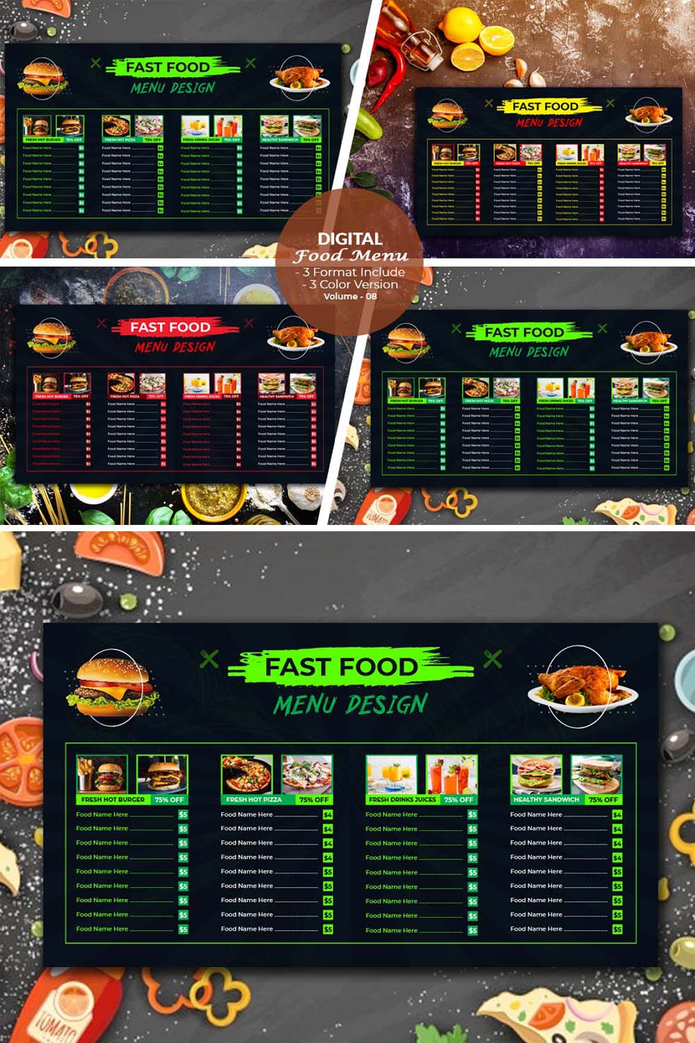 Digital Fast Food Menu Template pinterest preview image.