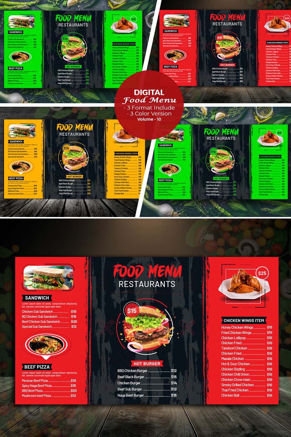 Digital Food Menu Template V-10 pinterest preview image.