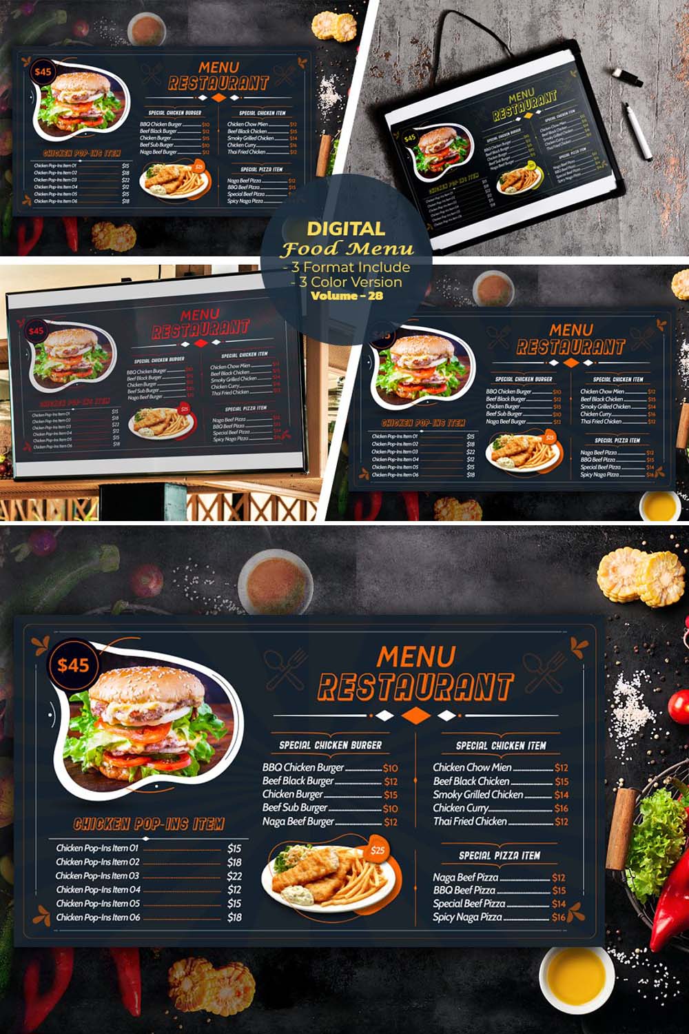 Modern food menu restaurant pinterest preview image.