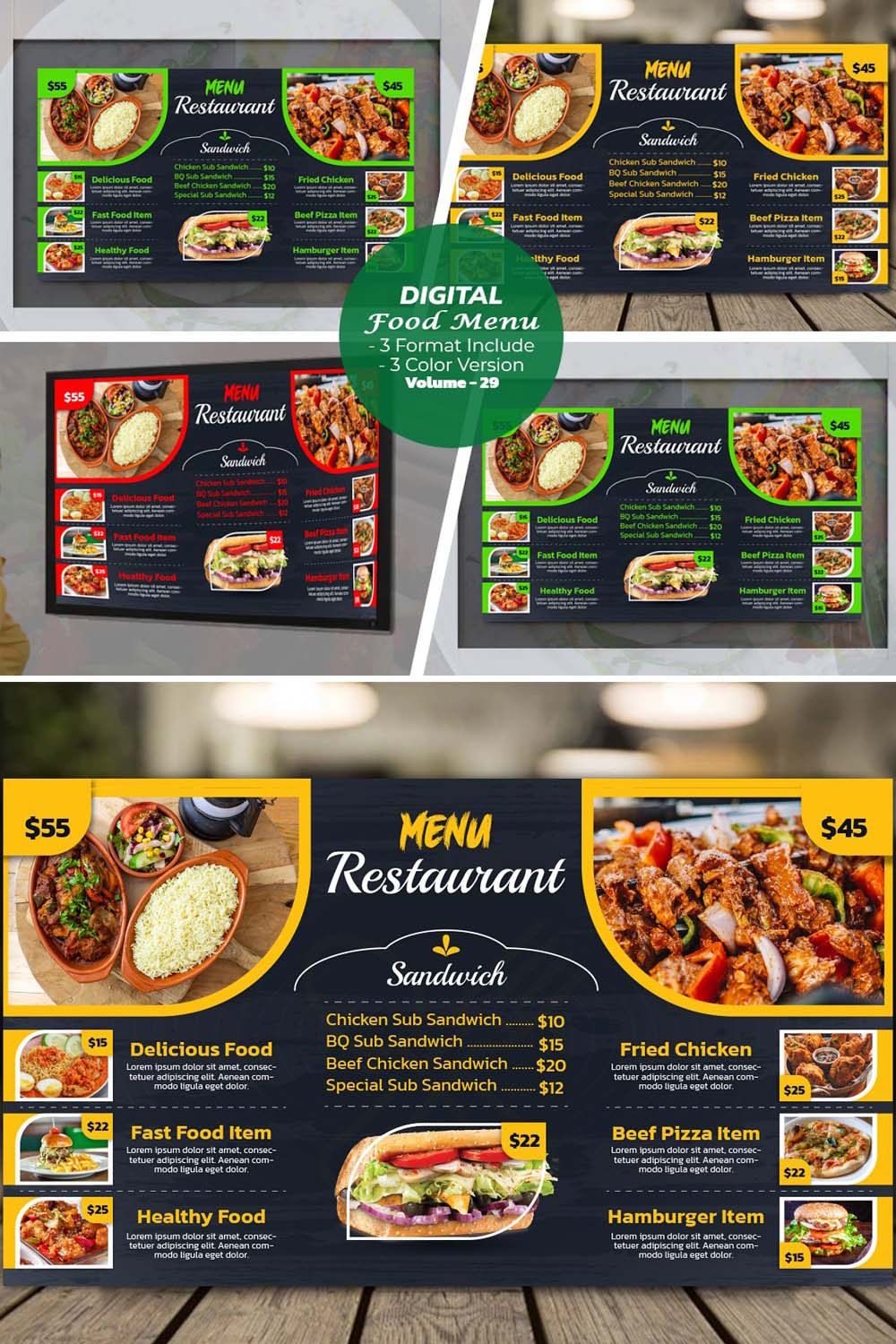 Digital Food Menu Design Template V-29 pinterest preview image.