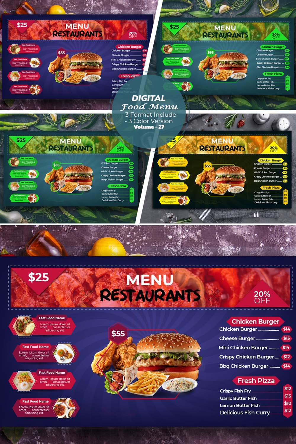 Digital Food Menu Design Template V-27 pinterest preview image.