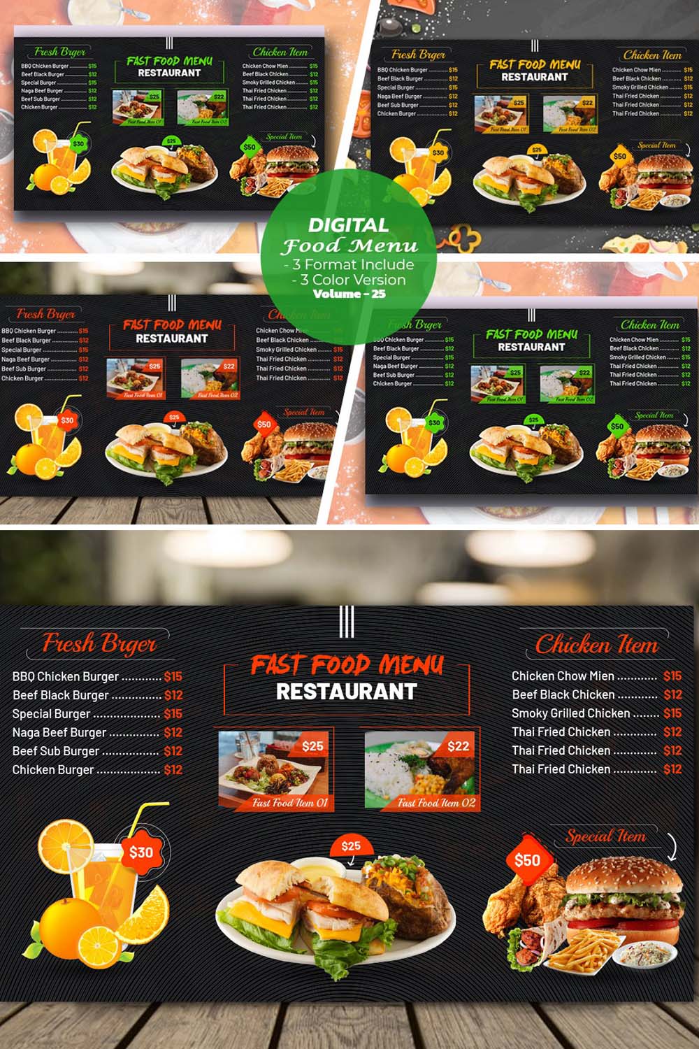Digital Food Menu Design Template V-25 pinterest preview image.