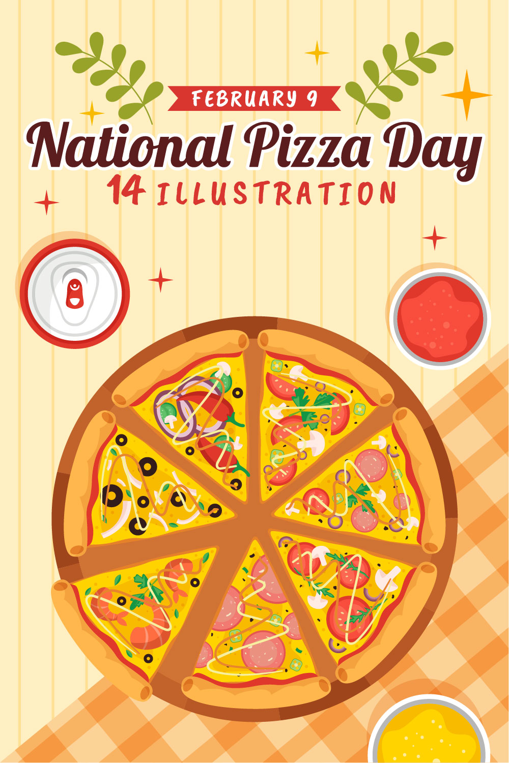 14 National Pizza Day Vector Illustration pinterest preview image.