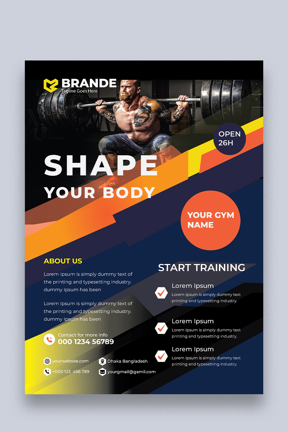 Gym Flyer Design Template pinterest preview image.